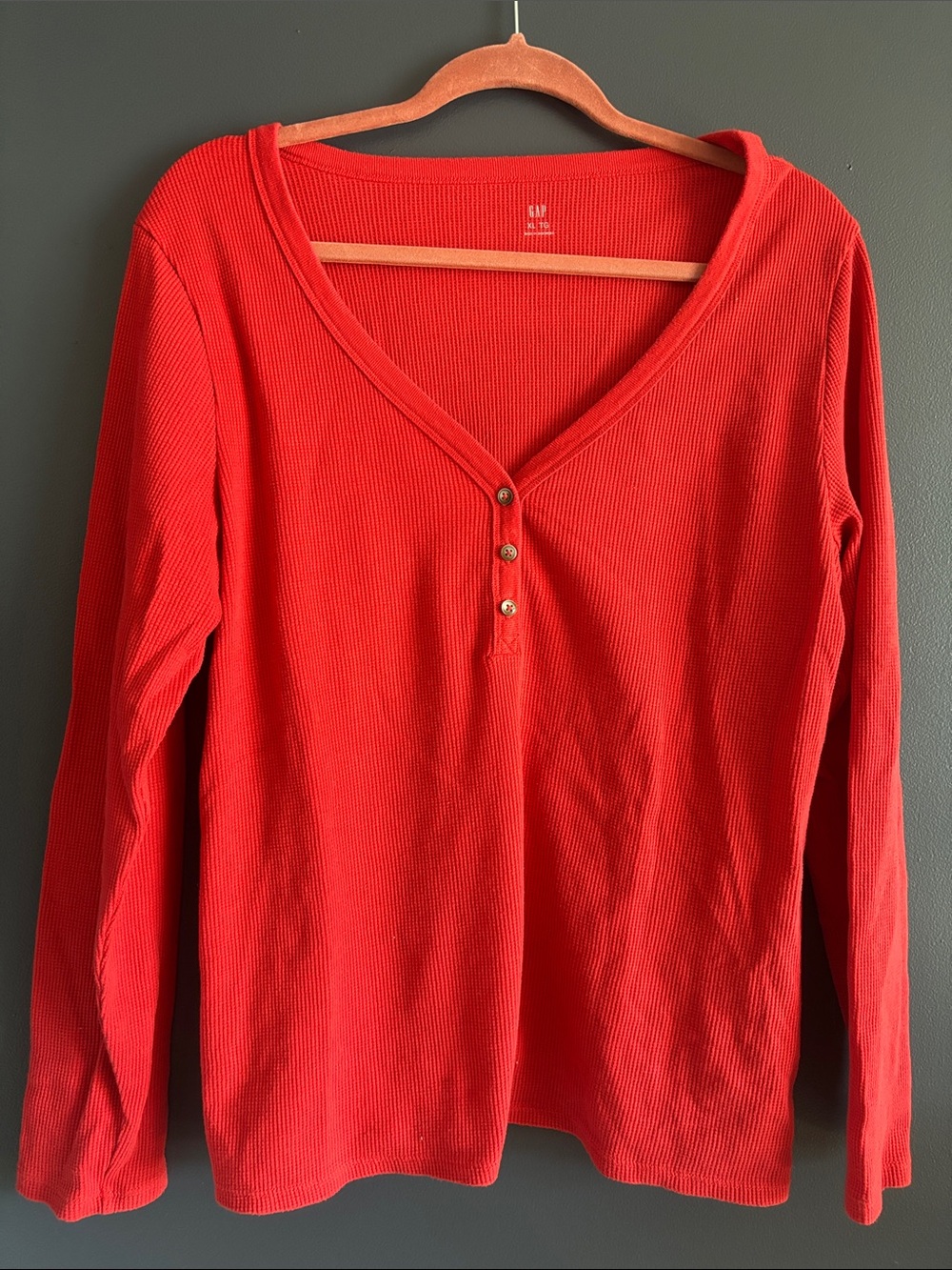 GAP Red Ribbed Henley Long Sleeve Top